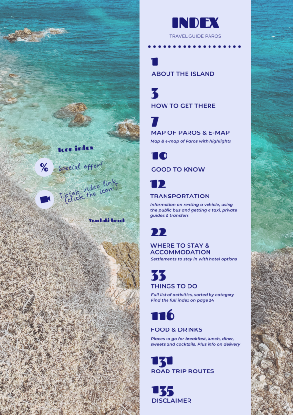 Tzatchickie Paros Travel Guide - index